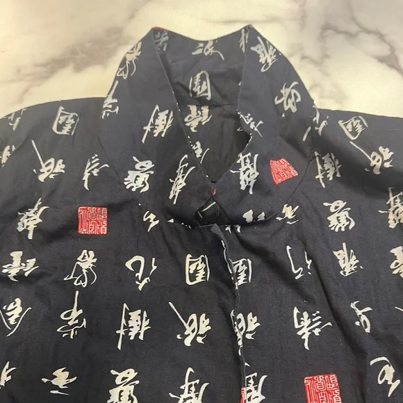 Black Kimono Jacket with White and Red Print - Picture 2 of 5